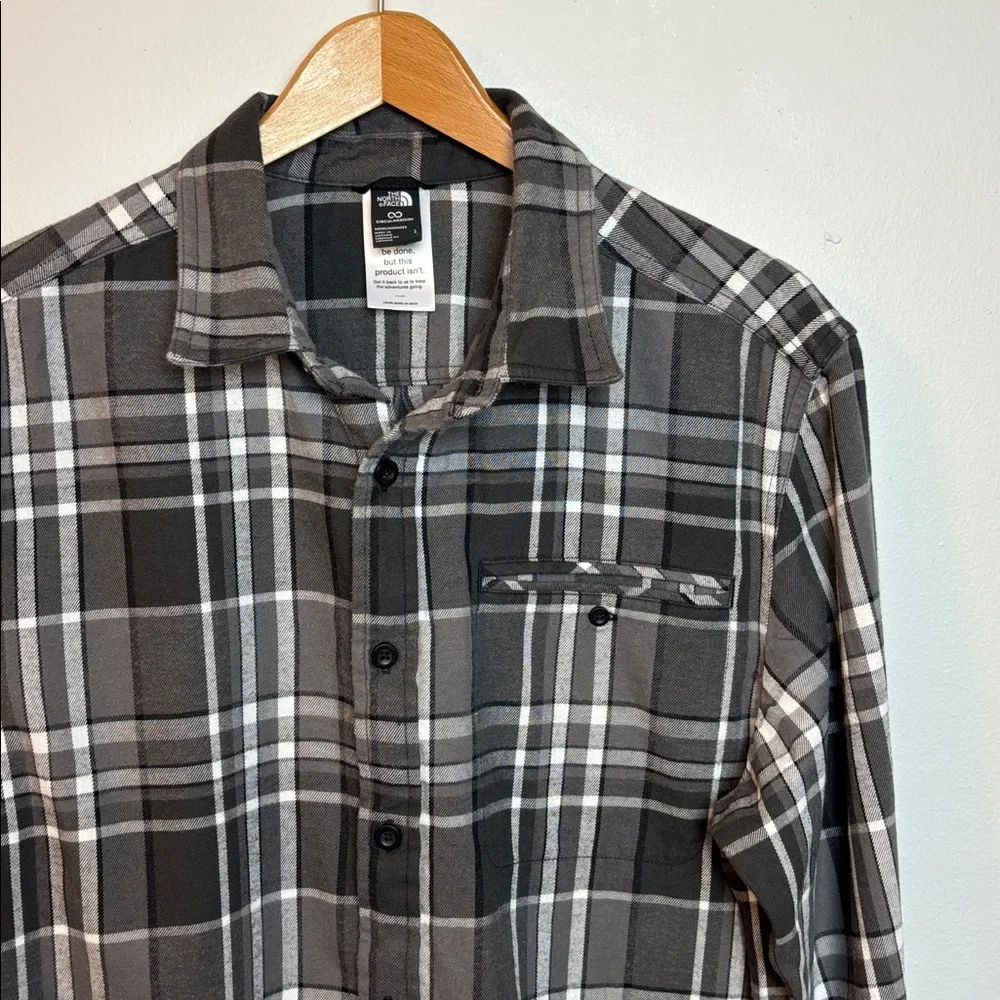 The North Face Arroyo Men's Large Long-Sleeve Flannel Shirt Gray‎ Plaid